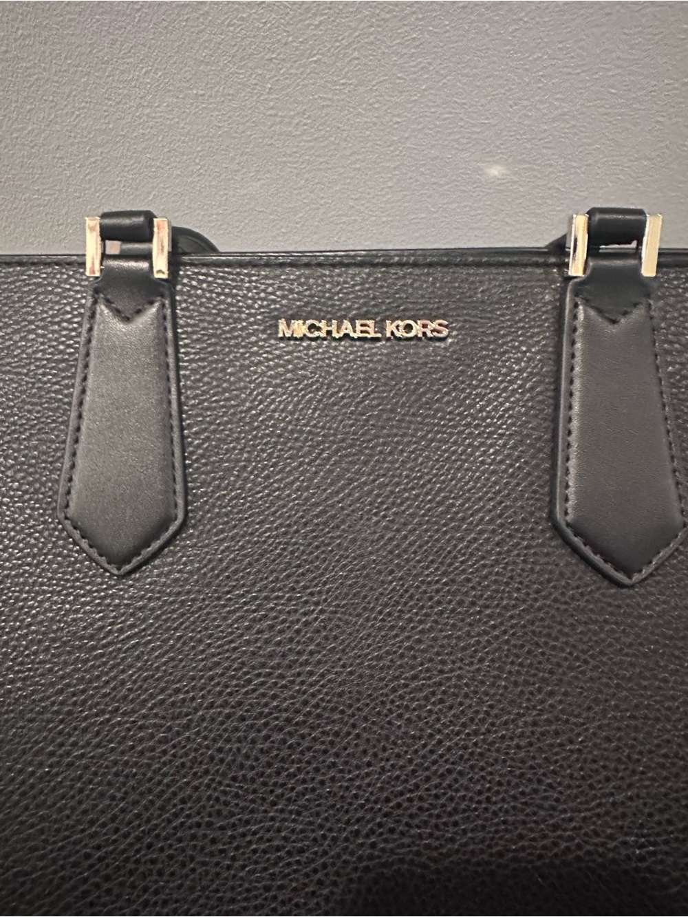 Michael Kors Black Pebble Leather Tote with Gold Logo - Picture 4 of 5